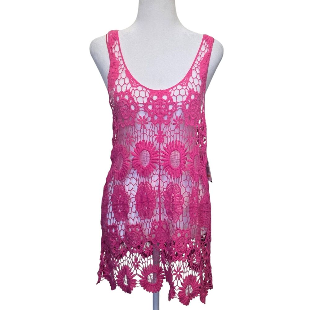 Fever Pink Crochet Lace Cover-Up Tunic Dress Size Small NWT